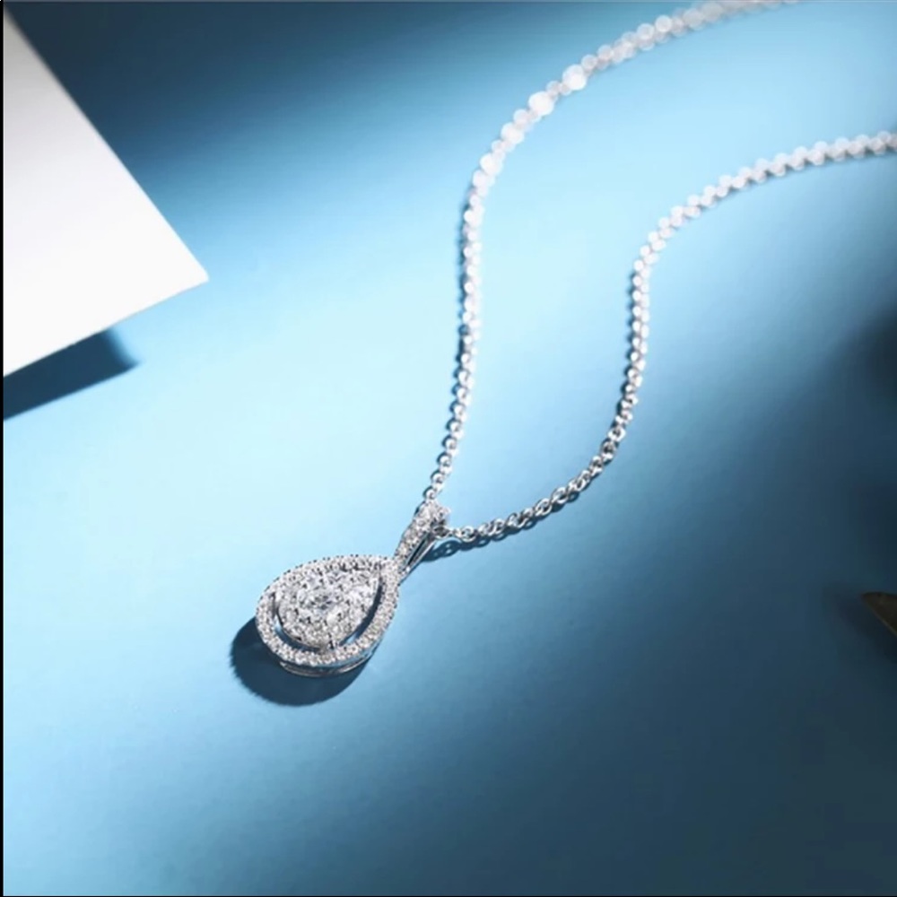 New 925 Silver Luxury Drop Water Diamond Necklace - Picture 4 of 6